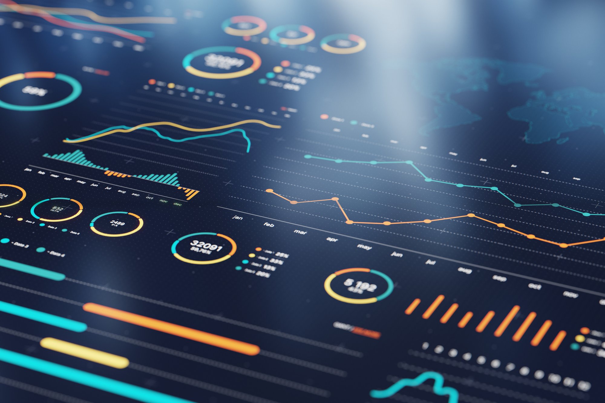 Data analytics dashboard with charts and graphs